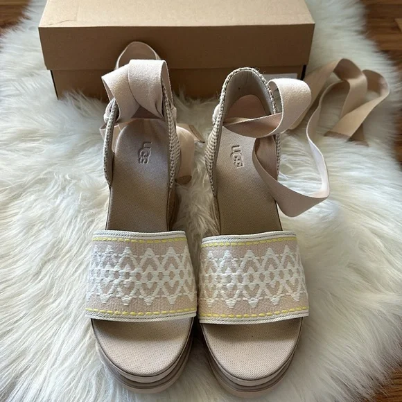 UGG Nude Abbot Ankle Wrap Wedges - Picture 4 of 7